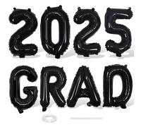 Black 2025 Congrats Balloons, 16 Inch Matte Black 2025 GRAD Foil Balloons Banner Sign for Graduation Decorations 2025, College High School Class of 2025 Graduate Congratulations Party Decor Supplies