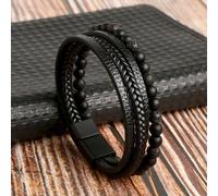 (black, 21cm) Classic Fashion Tiger Eye Beaded Multi Layer Leather Bracelet For Men Hand-woven Leather Men Bracelets Punk Bangle Jewelry For Male