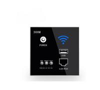 (Black) 220V 300Mbps Wireless WiFi Socket RJ45 Embedded Wall WIFI Route AP Relay Smart USB Socket Crystal Glass Panel