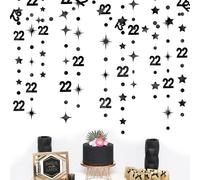 Black 22nd Birthday Decorations Number 22 Circle Dot Star Garland Streamer Bunting Banner Backdrop for Women Mens Feeling 22 Twenty Two Years Old Birthday Happy 22th Anniversary Party Supplies