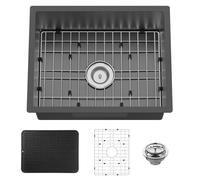 Black 23x18 Inch Undermount Kitchen Sink-Stainless Steel Single Bowl Drop In Kitchen Sink Stylish And Modern Look With Bottom Grid,Silicon Mat And Drain Assembly Add Elegance & Enhance Usability