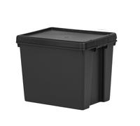 Black 24L Upcycled Heavy-Duty Storage Box - 38.5 x 29 x 31.5 cm, Stackable, Lid with Tie-Wrap Holes, 380 kg Load, Indoor/Outdoor