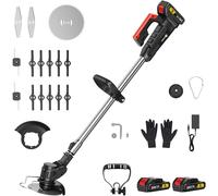 (Black) 24V Cordless Strimmer - Grass Trimmers with 2 * 2000mAh Batteries and 15 Blades, Garden Strimmers, Light Weight/Quick Charging/ 4 Types Blades