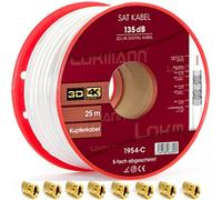 Black 25 m Pure Copper KU Antenna Cable 135 dB 5-Way Shielded Coaxial Cable Coaxial Satellite Cable TV Satellite Cable UHD Full HD, 4K, 8K + Upwards, + 10x F-Connector