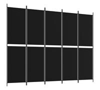 Room Divider 5-Panel Black Fabric Polyester & Iron Foldable 250x200 cm Privacy