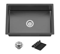 Black 27x18 Inch Stainless Steel Kitchen Sink - Undermount Modern Single Bowl Drop In Kitchen And Bar Sink With Silicon Mat,Drain Strainer Set Compatibility With Various Kitchen&Bar Style