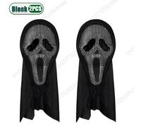 (Black-2PCS) 4PC HC Screaming Ghost Face Mask with Diamonds COS Masquerade Costume Props Halloween Horror Props