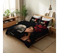Black 2PCS Duvet Covers, Exquisite Skeleton Beautiful Woman Artistic Soft Printed Luxury Bedding Set, Cot-bed Size Duvet Cover Sets with Pillowcases, 120 × 150 cm, 100% Brushed Microfiber Sleep Set