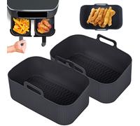 (black 2pcs) Square AirFryer Silicone Tray Rectangle Oven Baking Tray Basket Reusable Liner Insert Dish For Ninja Foodi DZ201 Pan Accessories