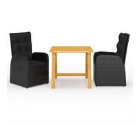 vidaXL 3 Piece Garden Dining Set with Cushions Black Poly Rattan, Black