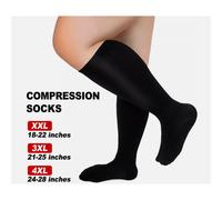 (Black, 2XL) Extra Wide Fat Plus Size Compression Calf Support Sports Socks Men Women 2XL-7XL