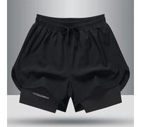 (black, 2XL) Men's Athletic 2-in-1 Lined Running Shorts with Anti-Exposure & 3-Point Basketball Design
