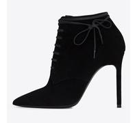 Black,3.5 UK,Womens Strappy Ankle Boots Pointed Toe 4.7 inch Stiletto High Heel Fashion Booties with lace up Design and Suede Dress Evening Party Shoes