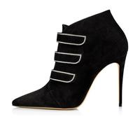 Black,3.5 UK,Womens Suede Rhinestone Ankle Boots Pointed Toe High Stiletto Heel Booties Pull on Evening Party Dress Shoes