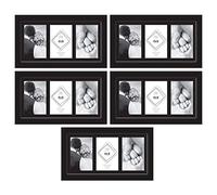 Black 3 Aperture Multi Photo Frame - Wall Mount Glass Front Picture Frame 4''x 6'' Collage Frame Photo Frame Wall Hanging for Home Office Wall Decor (Pack of 5)