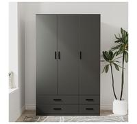 (Black ) 3 Door 4 Drawer Wardrobe Storage Shelf Hanging Bedroom Modern Furniture