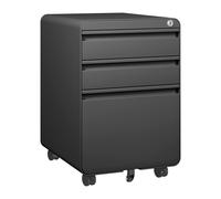 (Black) 3-Drawer Mobile Rolling File Cabinet Lockable