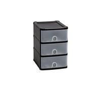 Black 3 Drawer Plastic Storage Unit - Durable Plastic Desktop Storage Tower, 3 Tier Tabletop Organiser with Clear Drawers, Multipurpose 3 Drawer Storage Unit for Home Office & Tool Storage
