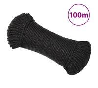 vidaXL Work Rope House Garden Workshop Poly Cord Work Line Twisted Rope All-purpose Cord for Indoor Outdoor Black 3 mm 100 m Polypropylene