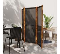 Black 3-Panel Room Divider 210x180 cm Solid Acacia Wood & Textilene Screen Panel
