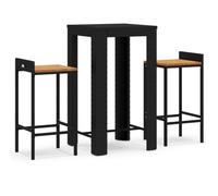 Bar Set 3pc Black PE Rattan & Acacia Wood Stools 78cm Seat Height 60.5x110.5cm