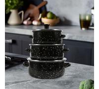 (black) 3 Pieces Enamel Stockpot with Lid Cooking Pot Creative Heat Resistant Double Handles Slow