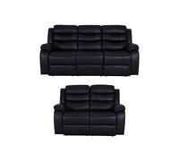 (Black, 3 Plus 2 Set) Roma Air Leather Recliner Sofas