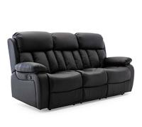 (Black, 3 Seater) CHESTER HIGH BACK BOND GRADE LEATHER RECLINER 3+2+1 SUITE SOFA ARMCHAIR SET