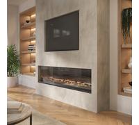 Black 3-Sided Inset Electric Media Wall Smart Fire Place - 60 Inch - AmberGlo