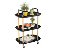 (Black) 3 Tier Beech Wood & Plastic Serving Storage Trolley Food Drinks Cart on Wheels