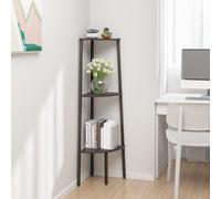 Black 3-Tier Corner Shelf Bookcase Engineered Wood & Steel Frame 45.5x31.5x120cm