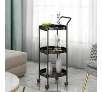 Black 3 Tier Round Metal End Table with Wheels - Movable Sofa Cart & Coffee Table Side Table for Living Room Easy to Move Tray Modern Home Decor