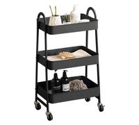 Urbn-Living Urbnliving Height 79.5Cm 3 Tier Black Shelf Metal Slim Storage Trolley Cart With Castor Wheels Bathroom Organiser