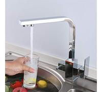 Black 3 Way Kitchen Faucet with 360° Swivel Square SLE Drinking Water Filter Tap Dual Handle Deck Mounted Mixer for Sink Easy Installat Modern Design