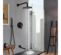 Black 3-Way Round Shower Faucets Set Brass Wall Mount Rainfall Shower Swivel Tub Spout Bathroom Shower Diverter Mixer-8 Inch Set,20 Inch Set