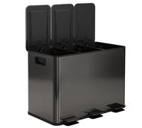 Black 3 X 15L Triple Kitchen Bin, Fingerprint-Proof For Recycling