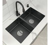 Black 304 Undermount Stainless Steel Kitchen Sink, 50/50 Double Bowl Kitchen Sink with Pull-Out Faucet, Nano Coating Wear Resistant and Easy to Clean(31.5x16.9inch/80x43cm)