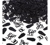 Black 30th Birthday Decorations, 200 Pcs 30th Birthday Confetti for Table, Glitter Rip 20s Confetti, Tombstone Table Scatter, Funeral for My Youth Decorations, Death To My 20s Party Supplies