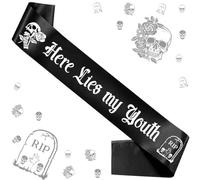 Black 30th Birthday Decorations for Her - Here Lies My Youth Sash, Death to My Twenties Funeral 30th Birthday Party Decorations, Rip to My 20s Death to My Youth Birthday Party Supplies