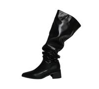 (black, 33) Meotina Women Over-the-Knee Boots Square Toe Thick Mid Heels Pleated Long Boot Ladies Fashion Shoes Autumn Winter Beige Black 40