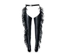 Black,34,Women PU Stretch Over The Knee Boots, Plus Size Sexy Tassel Stiletto Heel Thigh High Long Boots with Adjustable Waist Belt Buckle -Side Zipper