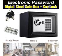 (Black, 35x25x25cm) High Safety Security Box Steel Construction Electronic Digital Safe Box with Keys for Home Office Hotel Money Jewelry Cash Storage Box