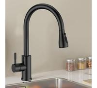 Black 360° Kitchen Sink Mixer Tap Pull Out Spray Spout Single Lever Modern Mono Tap Stainless Steel Deck Mounted Hot Cold Ceramic Disc Faucet 3 Modes Spray Head, Chrome