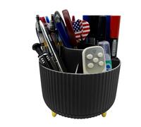 Black 360° Rotating Desk Organizer, Multi-Compartment Pencil Holder, Makeup Brush & Skincare Storage, Office Desktop Organizer for Stationery, Vanity, Home, Kitchen & Countertop