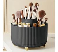 (Black) 360 Rotating Makeup Organizer - 1pc Plastic Cosmetic Storage with 5 Compartments - Multi-Functional Holder for Brushes, Lipsticks