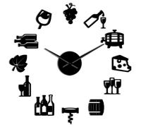 (black, 37 inch) Cheese and Wine Modern Kitchen Art Stickers DIY Giant Wall Clock