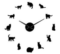 (black, 37 inch) Silhouette Cats Wall Art Kittens DIY Giant Wall Clock