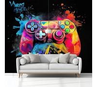 Black 3D Art Paint Game Consoles Graffiti Wall Mural 400 x 280 cm - Premium Non-Woven Photo Wallpaper for Living Room Bedroom & Kids Room, 3 Piece Large Feature Wall Decor