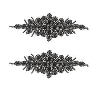 Black 3D Floral Rhinestone Applique 2pcs for Bridal Gowns | Hand Embellished Trim, Satin Lace Chiffon Compatible, Elegant Waist Accent for Wedding Dresses