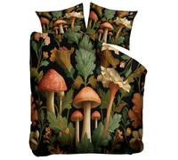 Black 3D Printed Duvet Cover Set Double 200x200 cm William Morris Plants Mushrooms Bedding 3 Pcs Sets, Soft Easy Care Polycotton Quilt Covers Set, Kids Adults Bedroom Decor Bed Covers